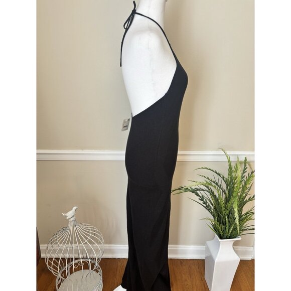 NWT Free People Beach Size Small Kristy Halter Maxi Dress Black Knit Stretch - Picture 3 of 9